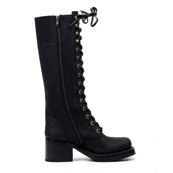 Jeffrey Campbell Wmn Tyr Black Leather Vintage Retro Square Toe Lace Boots sz 5 - Picture 4 of 6